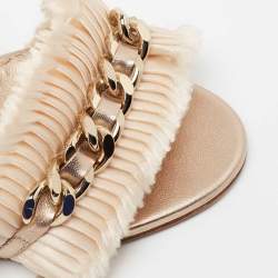 Pre Owned Casadei Rose Gold Leather Chain Detail Ankle Strap Sandals Size 38