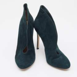 Pre Owned Casadei Green Suede V Neck Booties Size 40 
