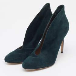 Pre Owned Casadei Green Suede V Neck Booties Size 40 