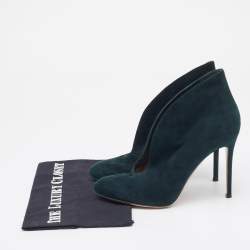 Pre Owned Casadei Green Suede V Neck Booties Size 40 