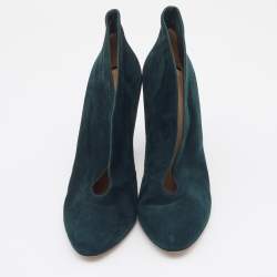 Pre Owned Casadei Green Suede V Neck Booties Size 40 