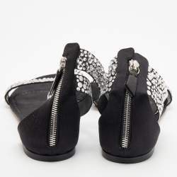 Pre Owned Casadei Black Embellished Fabric And Satin Ankle Cuff Flat Sandals Size 39