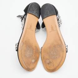 Pre Owned Casadei Black Embellished Fabric And Satin Ankle Cuff Flat Sandals Size 39