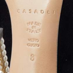 Pre Owned Casadei Black Suede Pearl Embellished Heel Pointed Toe Pumps Size 38