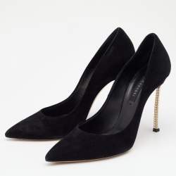 Pre Owned Casadei Black Suede Pearl Embellished Heel Pointed Toe Pumps Size 38