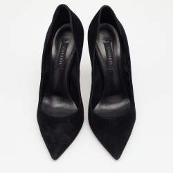 Pre Owned Casadei Black Suede Pearl Embellished Heel Pointed Toe Pumps Size 38