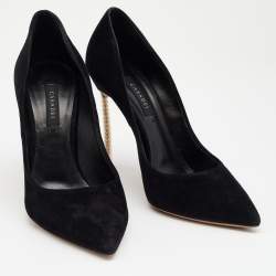 Pre Owned Casadei Black Suede Pearl Embellished Heel Pointed Toe Pumps Size 38