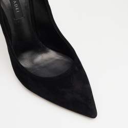 Pre Owned Casadei Black Suede Pearl Embellished Heel Pointed Toe Pumps Size 38