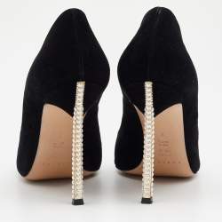Pre Owned Casadei Black Suede Pearl Embellished Heel Pointed Toe Pumps Size 38