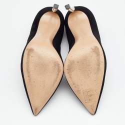 Pre Owned Casadei Black Suede Pearl Embellished Heel Pointed Toe Pumps Size 38