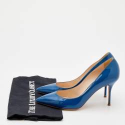 Pre Owned حذاء كعب عالي كاساتي جلد أزرق لامع مقدمة مدببة مقاس 38