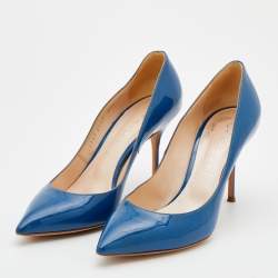 Pre Owned حذاء كعب عالي كاساتي جلد أزرق لامع مقدمة مدببة مقاس 38