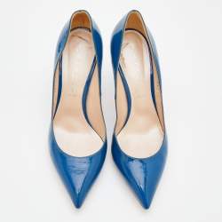 Pre Owned حذاء كعب عالي كاساتي جلد أزرق لامع مقدمة مدببة مقاس 38