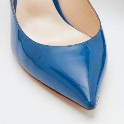 Pre Owned حذاء كعب عالي كاساتي جلد أزرق لامع مقدمة مدببة مقاس 38