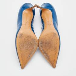 Pre Owned حذاء كعب عالي كاساتي جلد أزرق لامع مقدمة مدببة مقاس 38