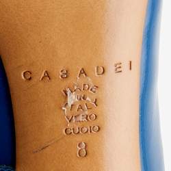 Pre Owned حذاء كعب عالي كاساتي جلد أزرق لامع مقدمة مدببة مقاس 38