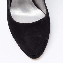 Pre Owned Casadei Black Suede Platform Wedge Pumps Size 36.5
