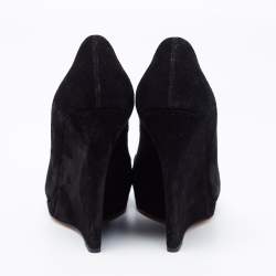 Pre Owned Casadei Black Suede Platform Wedge Pumps Size 36.5