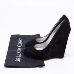 Pre Owned Casadei Black Suede Platform Wedge Pumps Size 36.5