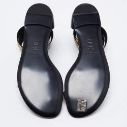 Pre Owned Casadei Black Leather And PVC Crystal Embellished Vinil Ankle Cuff Flat Sandals Size 38.5