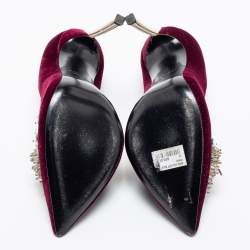 Pre Owned Casadei Burgundy Velvet Crystal and Faux Pearl Embellished Pumps Size 38