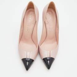 Pre Owned Casadei Light Pink/Black Leather Pointed Toe Pumps Size 38
