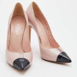 Pre Owned Casadei Light Pink/Black Leather Pointed Toe Pumps Size 38