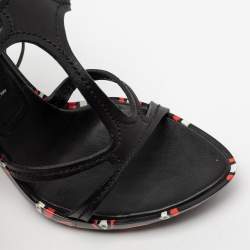 Pre Owned Casadei Black Leather Strappy Tie Up Sandals Size 38