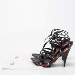 Pre Owned Casadei Black Leather Strappy Tie Up Sandals Size 38