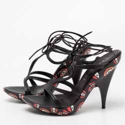 Pre Owned Casadei Black Leather Strappy Tie Up Sandals Size 38