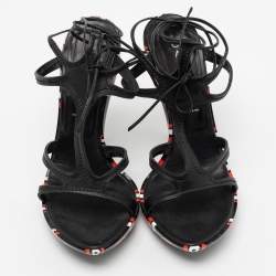 Pre Owned Casadei Black Leather Strappy Tie Up Sandals Size 38