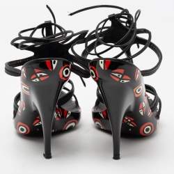 Pre Owned Casadei Black Leather Strappy Tie Up Sandals Size 38