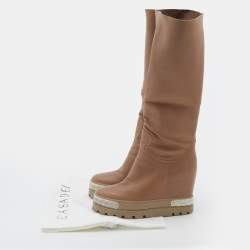 Pre Owned Casadei Nude Pink Suede and Leather Wedge Boots Size 38.5