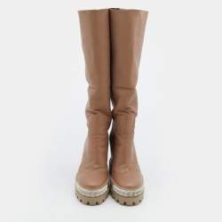 Pre Owned Casadei Nude Pink Suede and Leather Wedge Boots Size 38.5