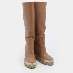 Pre Owned Casadei Nude Pink Suede and Leather Wedge Boots Size 38.5