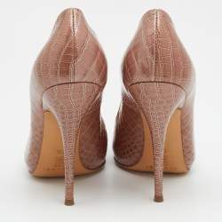 Pre Owned Casadei Light Brown Croc Embossed Patent Leather Pointed Toe Pumps Size 38.5