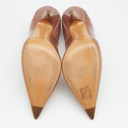 Pre Owned Casadei Light Brown Croc Embossed Patent Leather Pointed Toe Pumps Size 38.5