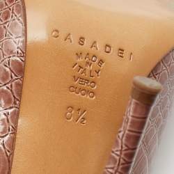 Pre Owned Casadei Light Brown Croc Embossed Patent Leather Pointed Toe Pumps Size 38.5