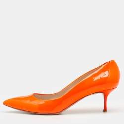 Pre Owned Casadei Neon Orange Patent Leather Pointed Toe  Pumps Size 39