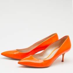 Pre Owned Casadei Neon Orange Patent Leather Pointed Toe  Pumps Size 39