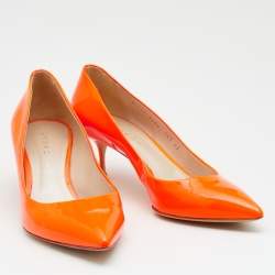 Pre Owned Casadei Neon Orange Patent Leather Pointed Toe  Pumps Size 39
