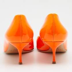 Pre Owned Casadei Neon Orange Patent Leather Pointed Toe  Pumps Size 39