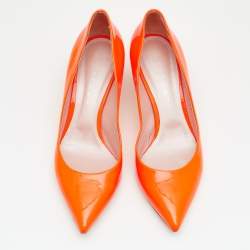 Pre Owned Casadei Neon Orange Patent Leather Pointed Toe  Pumps Size 39
