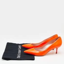 Pre Owned Casadei Neon Orange Patent Leather Pointed Toe  Pumps Size 39
