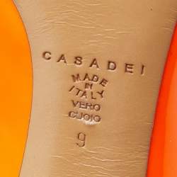Pre Owned Casadei Neon Orange Patent Leather Pointed Toe  Pumps Size 39