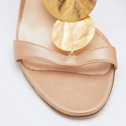 Pre Owned Casadei Metallic Beige Leather Ankle Strap Sandals Size 38.5