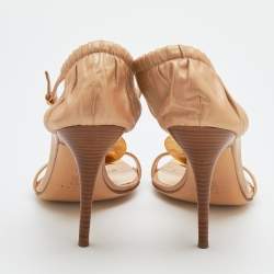 Pre Owned Casadei Metallic Beige Leather Ankle Strap Sandals Size 38.5