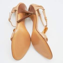 Pre Owned Casadei Metallic Beige Leather Ankle Strap Sandals Size 38.5