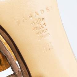 Pre Owned Casadei Metallic Beige Leather Ankle Strap Sandals Size 38.5