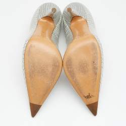 Pre Owned Casadei Grey Croc Embossed Patent Leather Pointed Toe Pumps Size 38.5